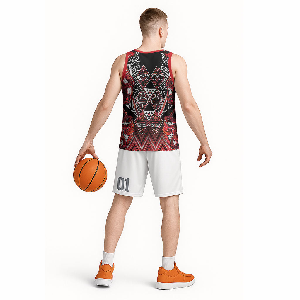 Aotearoa Ngapuhi Basketball Jersey Maori Red Tribal Paua Shell Pattern