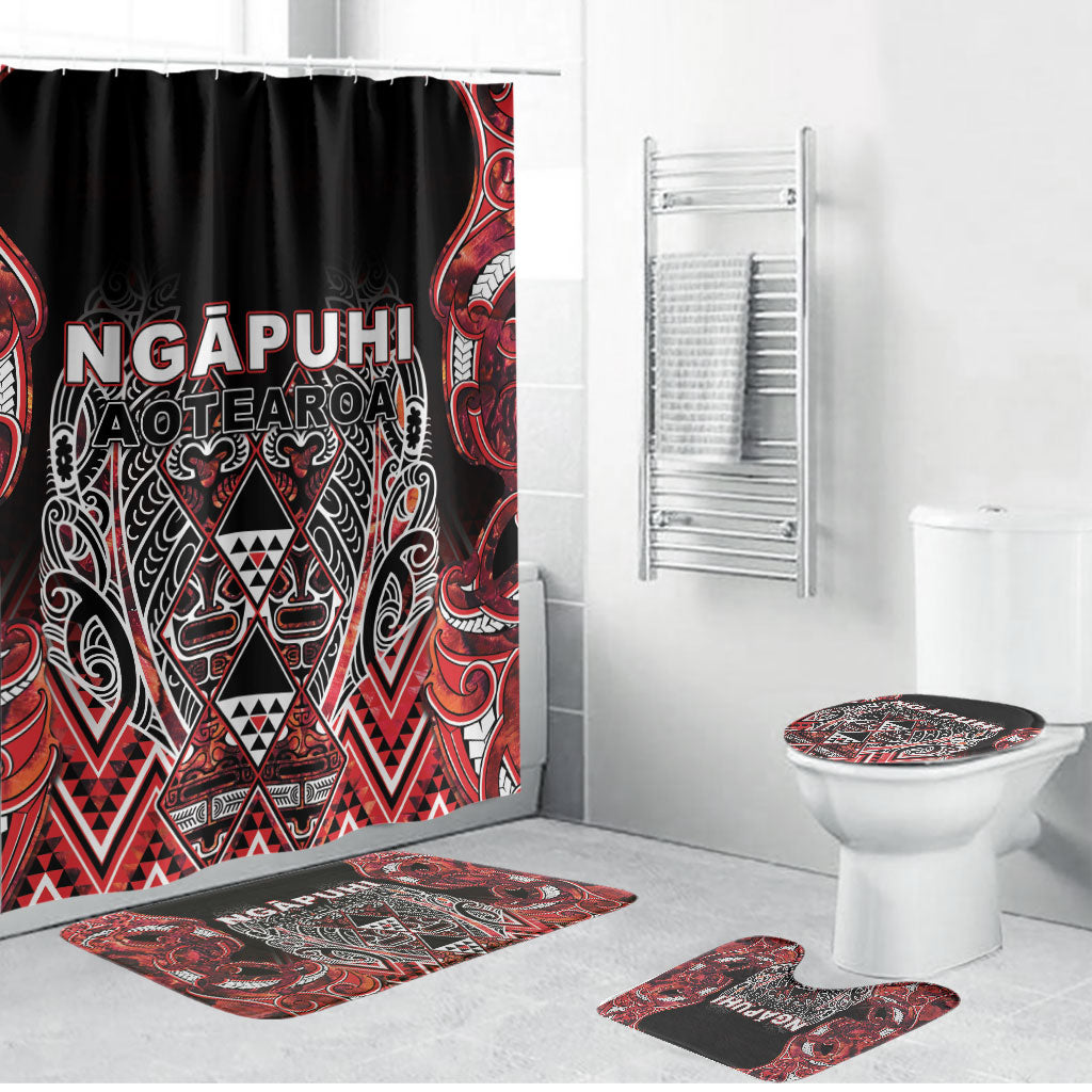 Aotearoa Ngapuhi Bathroom Set Maori Red Tribal Paua Shell Pattern DT05 Bathroom Set (4 pcs) Red - Polynesian Pride