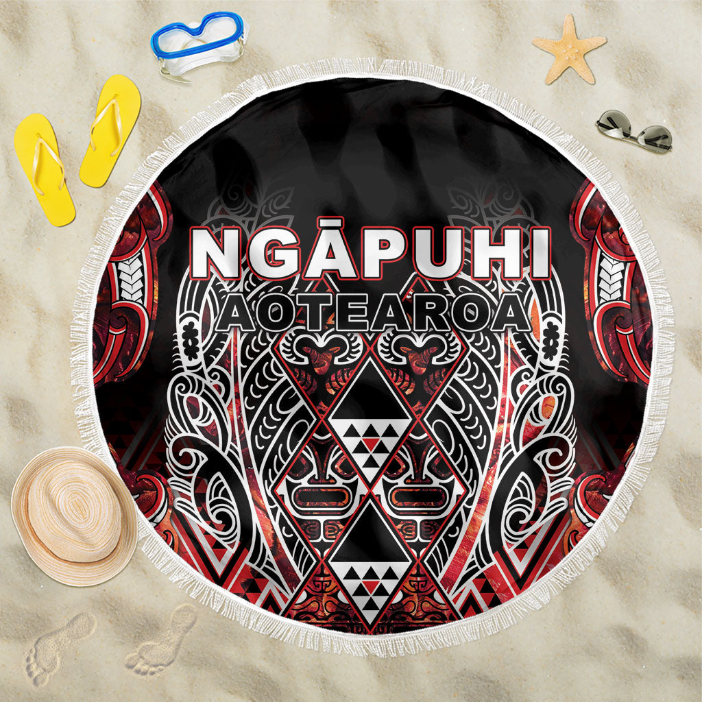 Aotearoa Ngapuhi Beach Blanket Maori Red Tribal Paua Shell Pattern