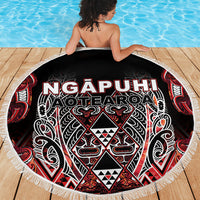 Aotearoa Ngapuhi Beach Blanket Maori Red Tribal Paua Shell Pattern