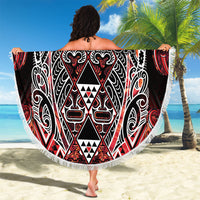 Aotearoa Ngapuhi Beach Blanket Maori Red Tribal Paua Shell Pattern