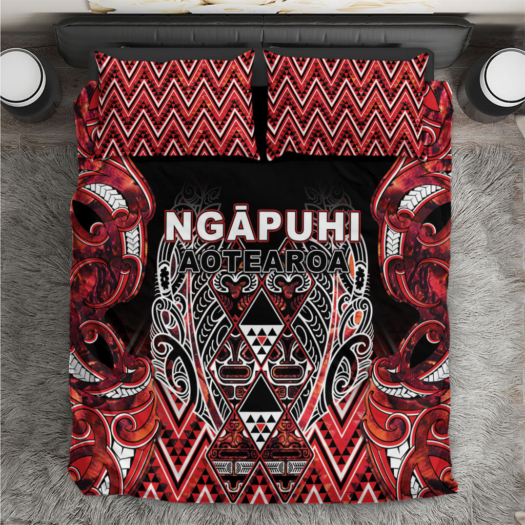Aotearoa Ngapuhi Bedding Set Maori Red Tribal Paua Shell Pattern