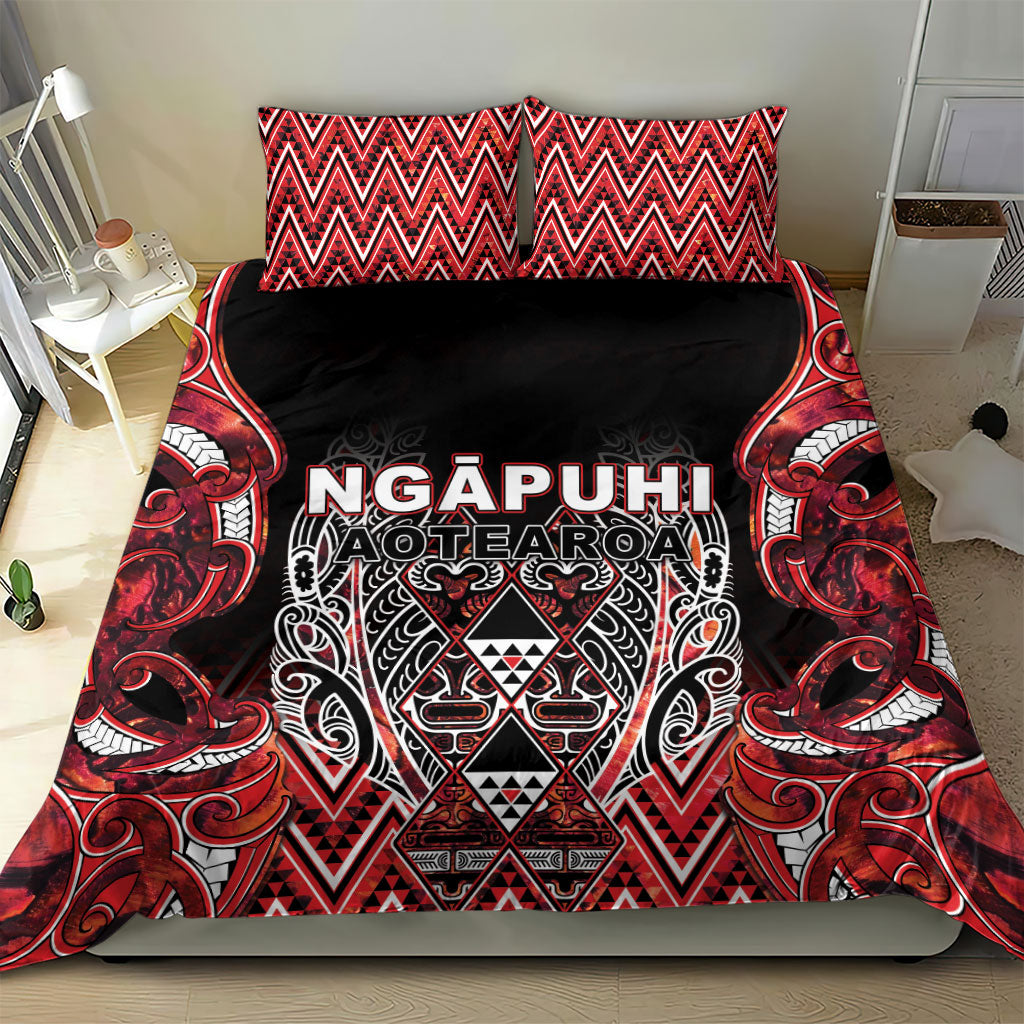 Aotearoa Ngapuhi Bedding Set Maori Red Tribal Paua Shell Pattern