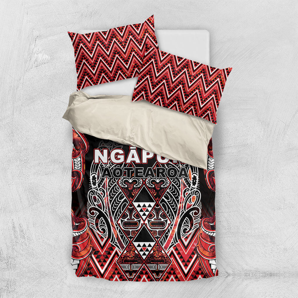 Aotearoa Ngapuhi Bedding Set Maori Red Tribal Paua Shell Pattern