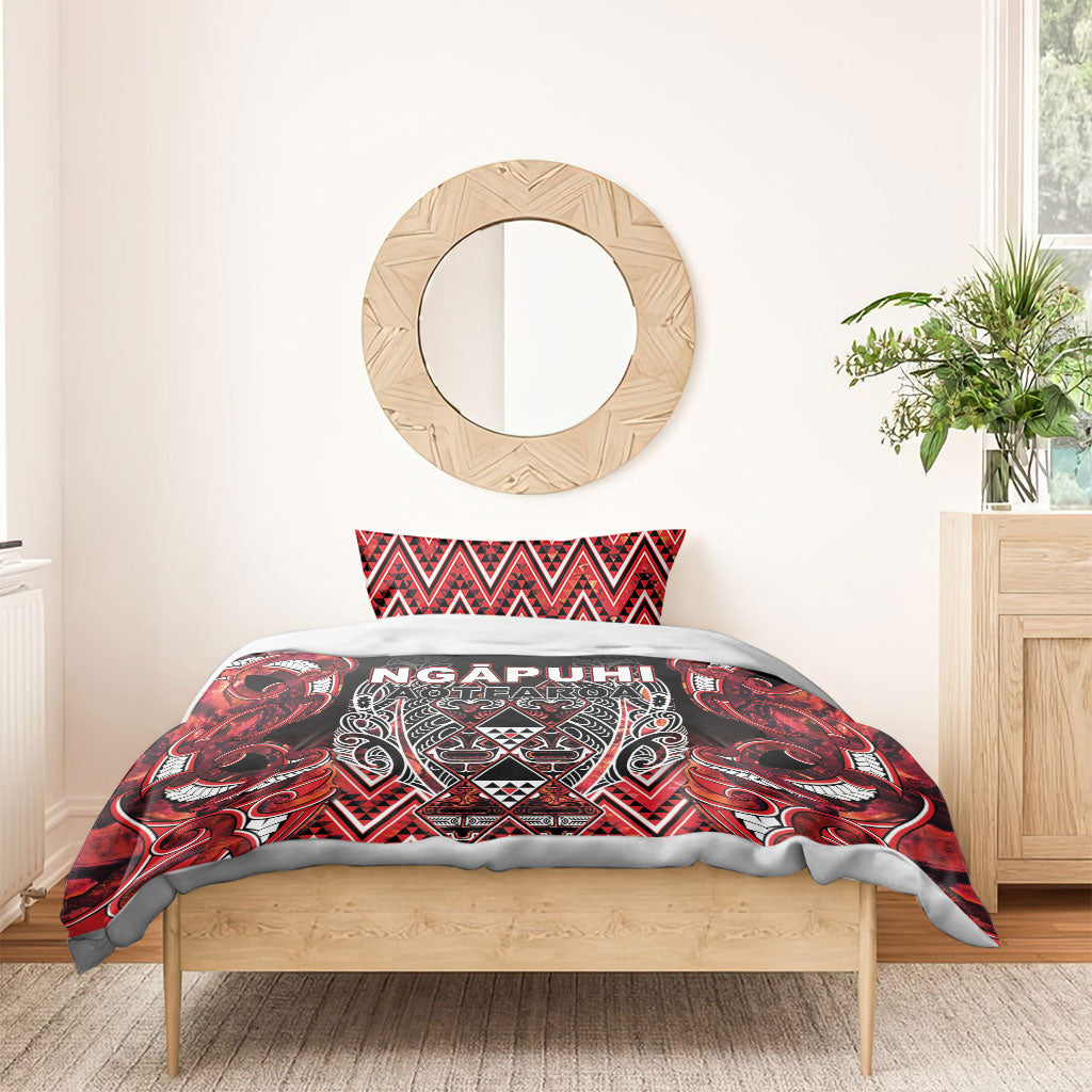 Aotearoa Ngapuhi Bedding Set Maori Red Tribal Paua Shell Pattern
