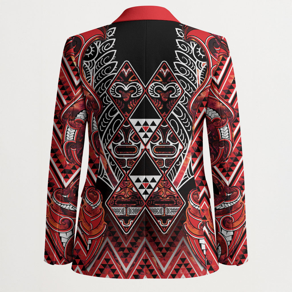 Aotearoa Ngapuhi Blazer Maori Red Tribal Paua Shell Pattern