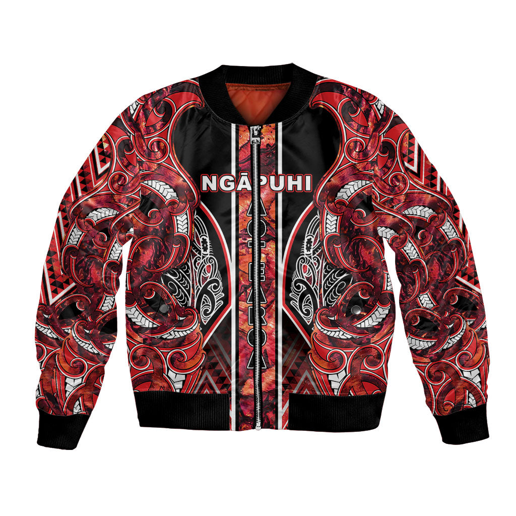 Aotearoa Ngapuhi Bomber Jacket Maori Red Tribal Paua Shell Pattern