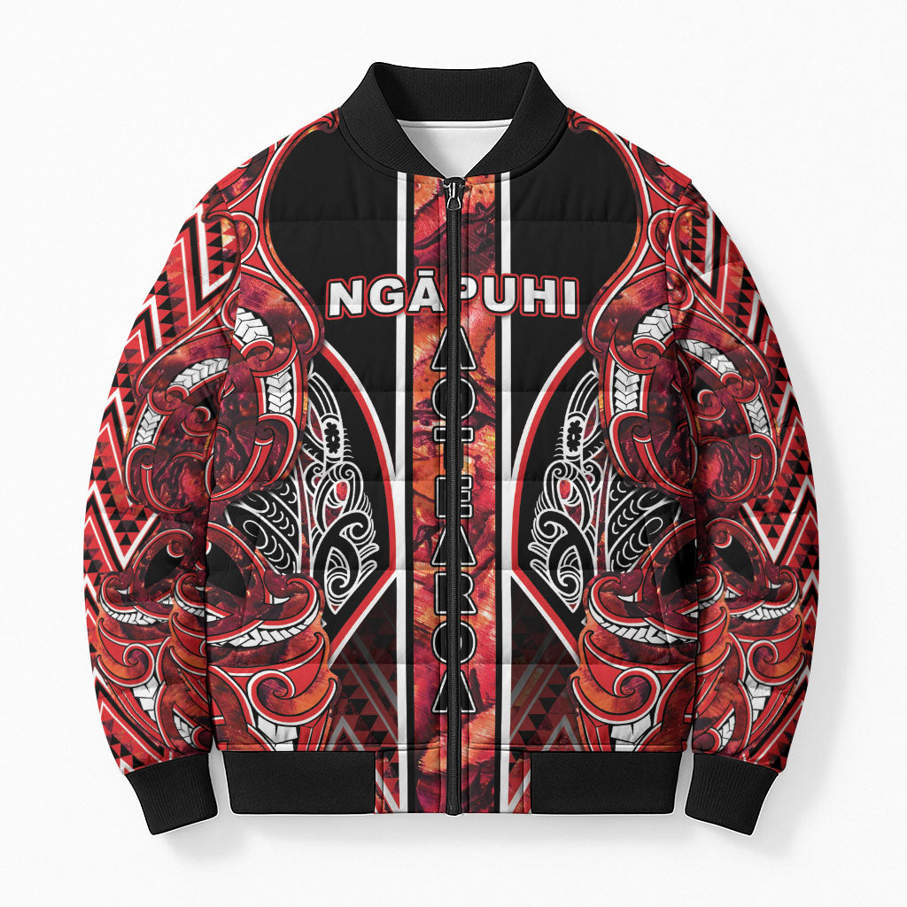 Aotearoa Ngapuhi Bomber Puffer Jacket Maori Red Tribal Paua Shell Pattern DT05 Unisex Red - Polynesian Pride