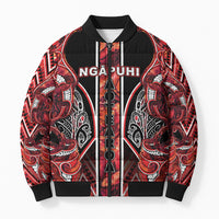 Aotearoa Ngapuhi Bomber Puffer Jacket Maori Red Tribal Paua Shell Pattern