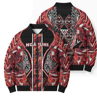 Aotearoa Ngapuhi Bomber Puffer Jacket Maori Red Tribal Paua Shell Pattern