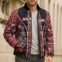 Aotearoa Ngapuhi Bomber Puffer Jacket Maori Red Tribal Paua Shell Pattern