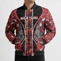 Aotearoa Ngapuhi Bomber Puffer Jacket Maori Red Tribal Paua Shell Pattern