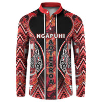 Aotearoa Ngapuhi Button Sweatshirt Maori Red Tribal Paua Shell Pattern