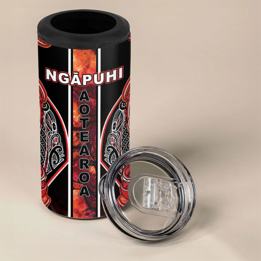 Aotearoa Ngapuhi 4 in 1 Can Cooler Tumbler Maori Red Tribal Paua Shell Pattern