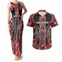 Aotearoa Ngapuhi Couples Matching Tank Maxi Dress and Hawaiian Shirt Maori Red Tribal Paua Shell Pattern