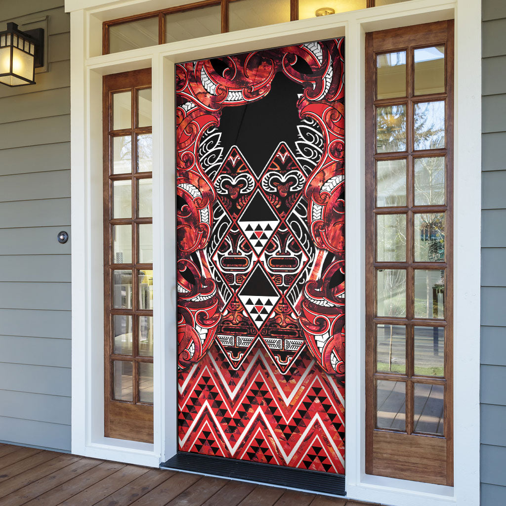 Aotearoa Ngapuhi Door Cover Maori Red Tribal Paua Shell Pattern
