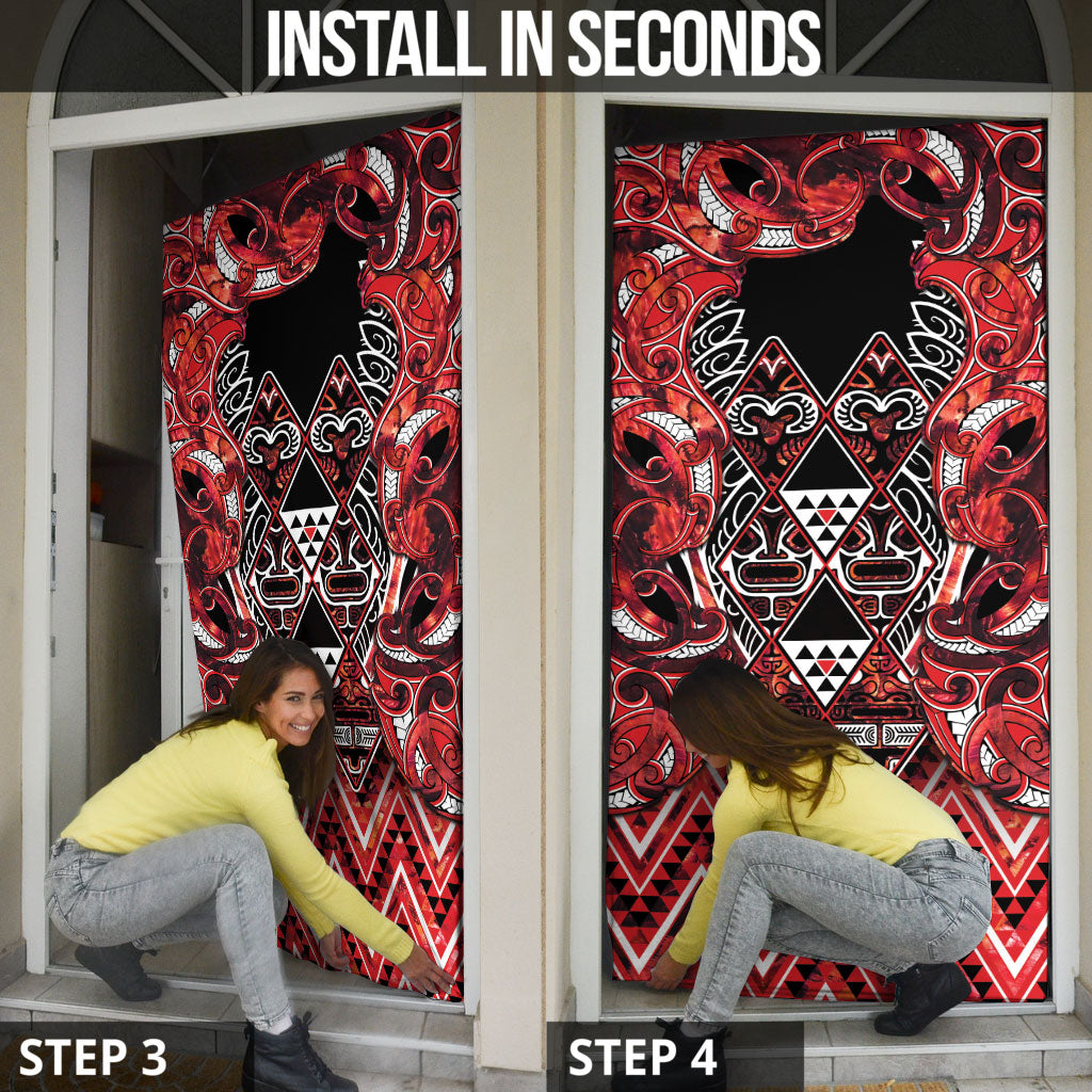 Aotearoa Ngapuhi Door Cover Maori Red Tribal Paua Shell Pattern