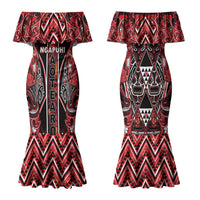 Aotearoa Ngapuhi Family Matching Mermaid Dress and Hawaiian Shirt Maori Red Tribal Paua Shell Pattern