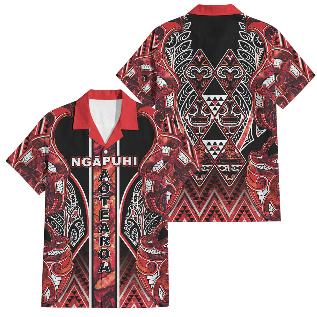 Aotearoa Ngapuhi Family Matching Off The Shoulder Long Sleeve Dress and Hawaiian Shirt Maori Red Tribal Paua Shell Pattern
