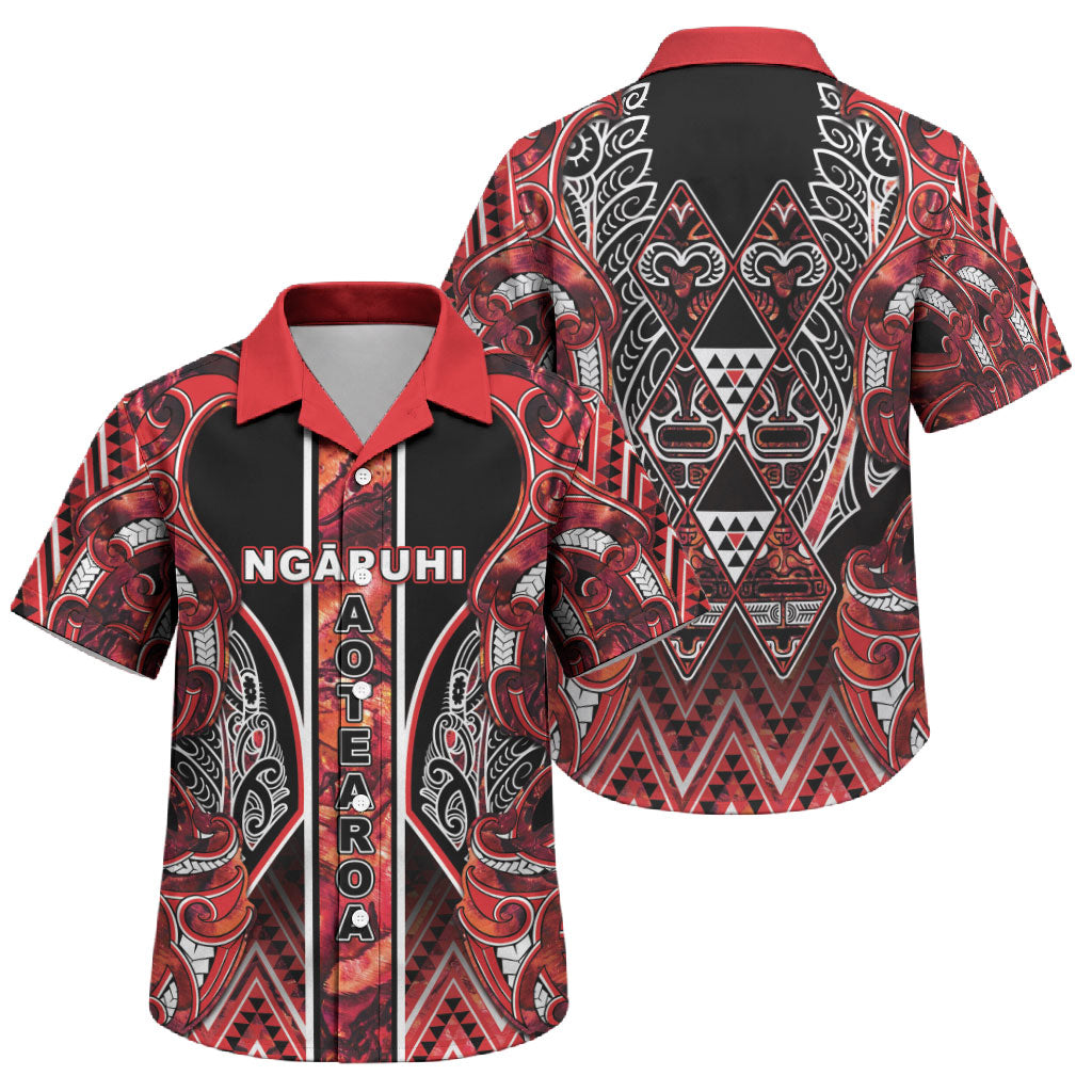 Aotearoa Ngapuhi Family Matching Off Shoulder Short Dress and Hawaiian Shirt Maori Red Tribal Paua Shell Pattern