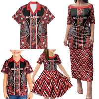 Aotearoa Ngapuhi Family Matching Puletasi and Hawaiian Shirt Maori Red Tribal Paua Shell Pattern