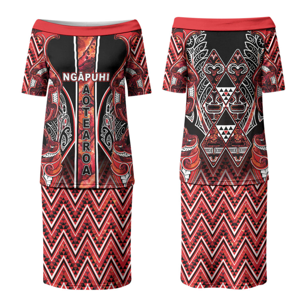 Aotearoa Ngapuhi Family Matching Puletasi and Hawaiian Shirt Maori Red Tribal Paua Shell Pattern