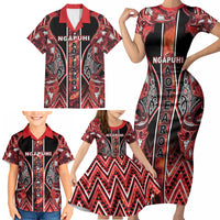 Aotearoa Ngapuhi Family Matching Short Sleeve Bodycon Dress and Hawaiian Shirt Maori Red Tribal Paua Shell Pattern