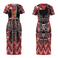 Aotearoa Ngapuhi Family Matching Short Sleeve Bodycon Dress and Hawaiian Shirt Maori Red Tribal Paua Shell Pattern