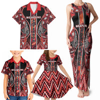 Aotearoa Ngapuhi Family Matching Tank Maxi Dress and Hawaiian Shirt Maori Red Tribal Paua Shell Pattern