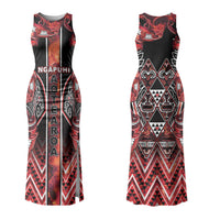 Aotearoa Ngapuhi Family Matching Tank Maxi Dress and Hawaiian Shirt Maori Red Tribal Paua Shell Pattern