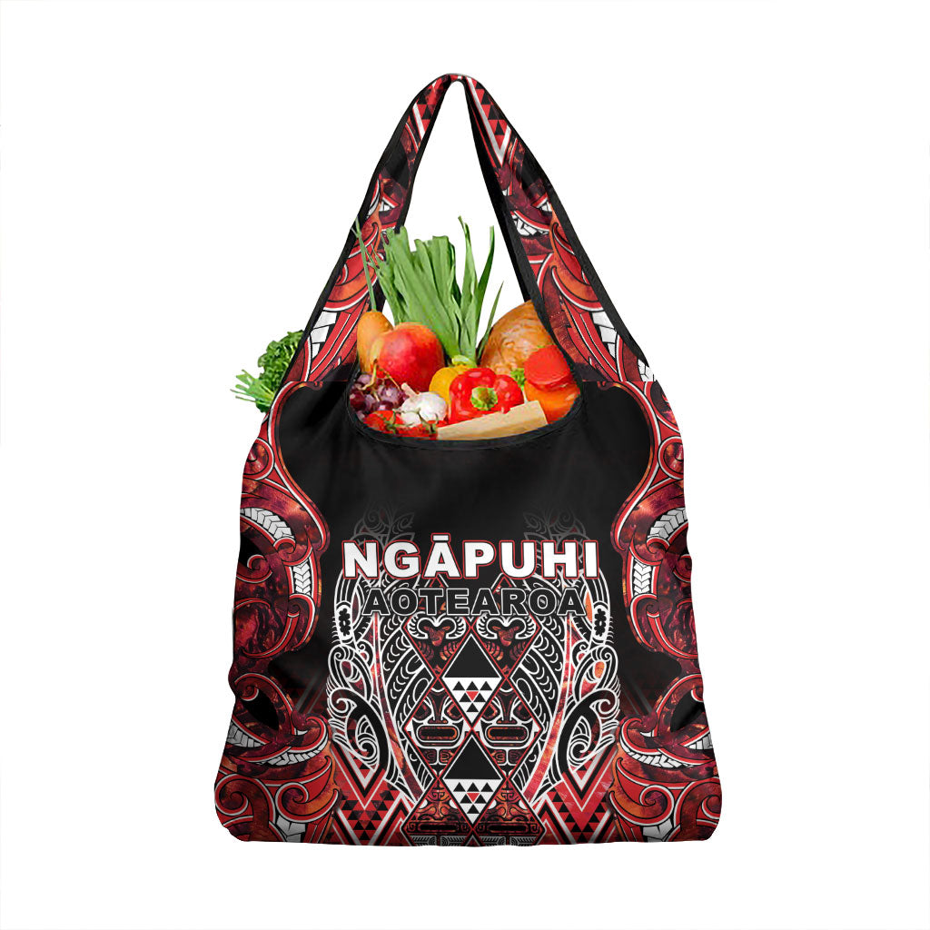 Aotearoa Ngapuhi Grocery Bag Maori Red Tribal Paua Shell Pattern