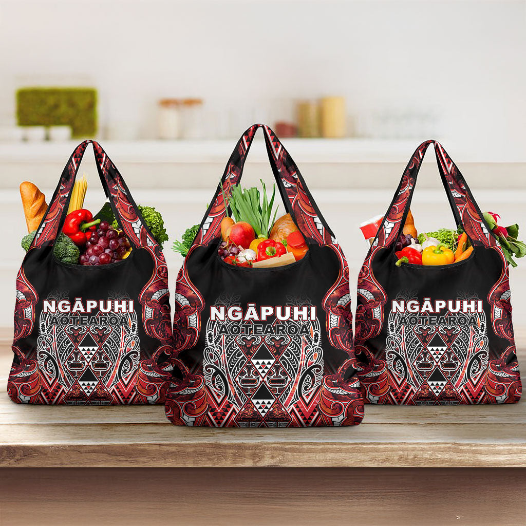 Aotearoa Ngapuhi Grocery Bag Maori Red Tribal Paua Shell Pattern