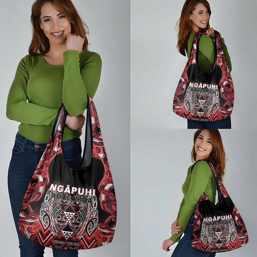 Aotearoa Ngapuhi Grocery Bag Maori Red Tribal Paua Shell Pattern