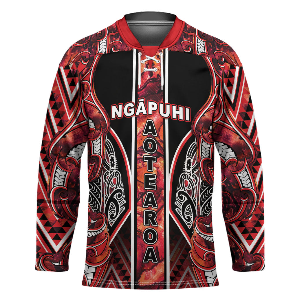 Aotearoa Ngapuhi Hockey Jersey Maori Red Tribal Paua Shell Pattern DT05 Unisex Red - Polynesian Pride
