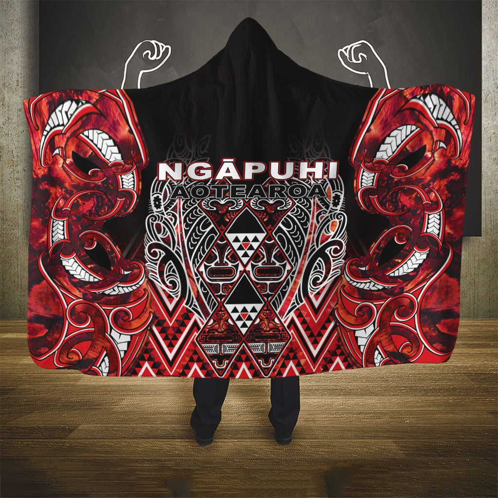 Aotearoa Ngapuhi Hooded Blanket Maori Red Tribal Paua Shell Pattern