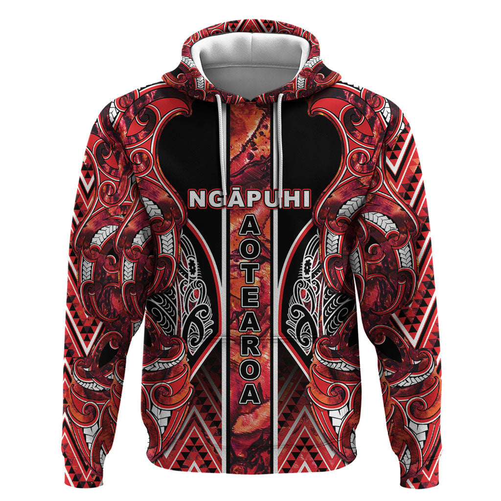 Aotearoa Ngapuhi Hoodie Maori Red Tribal Paua Shell Pattern DT05 Pullover Hoodie Red - Polynesian Pride