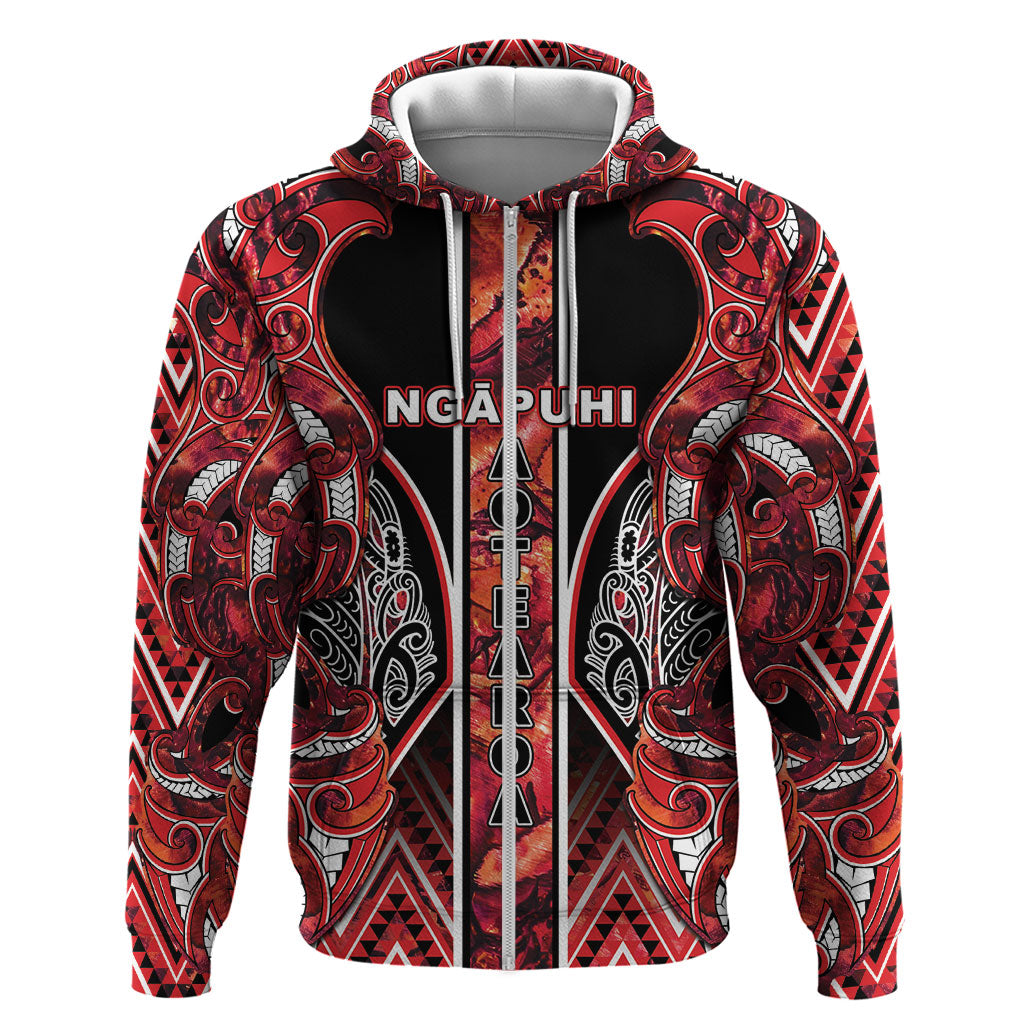 Aotearoa Ngapuhi Hoodie Maori Red Tribal Paua Shell Pattern