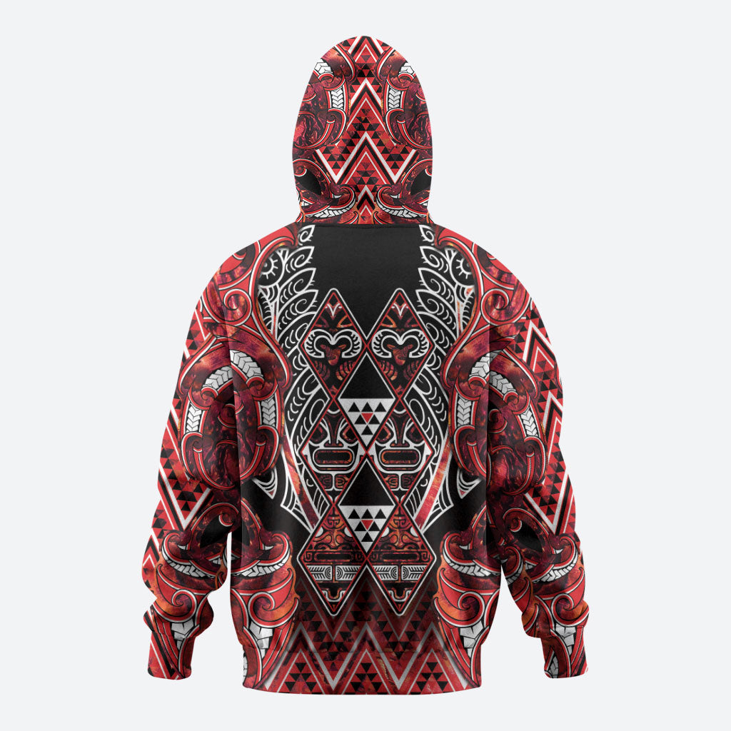 Aotearoa Ngapuhi Hoodie Maori Red Tribal Paua Shell Pattern