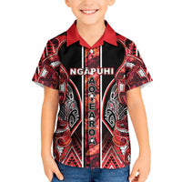 Aotearoa Ngapuhi Kid Hawaiian Shirt Maori Red Tribal Paua Shell Pattern
