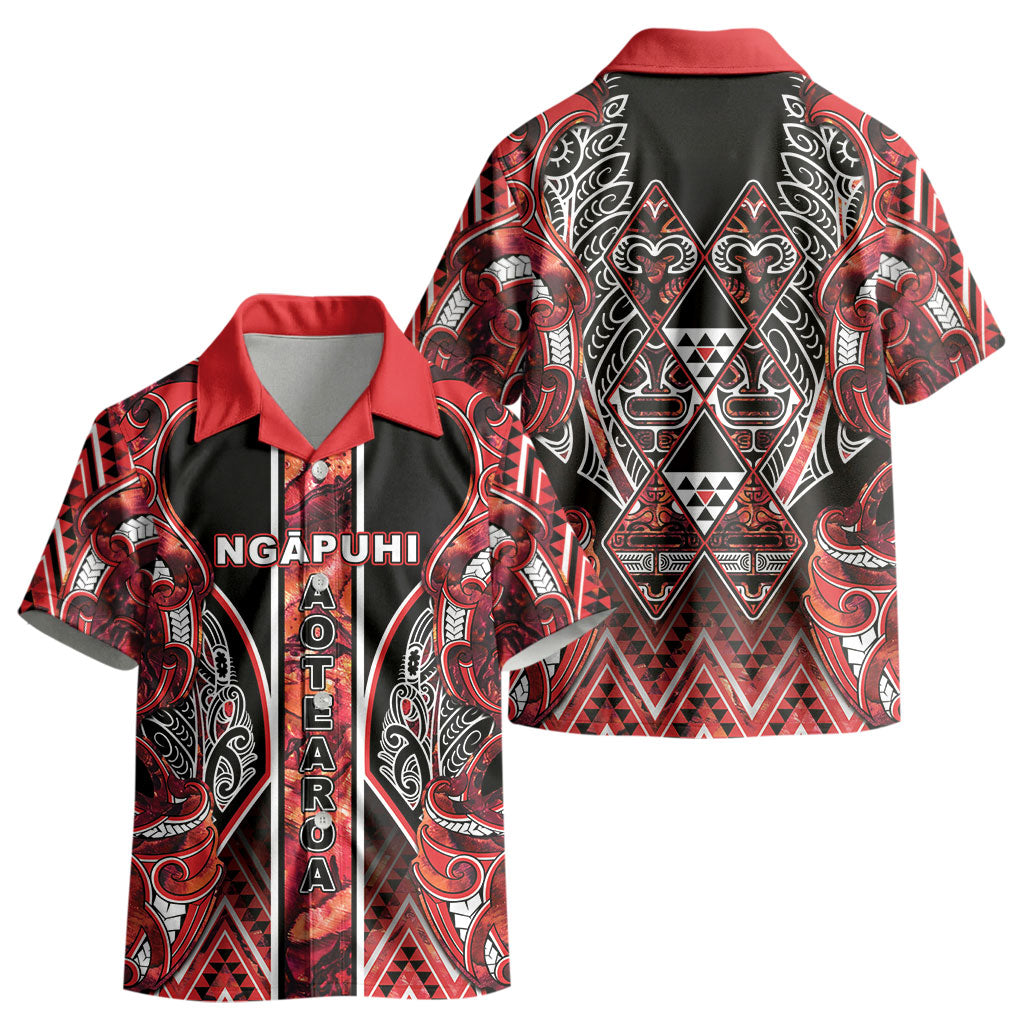 Aotearoa Ngapuhi Kid Hawaiian Shirt Maori Red Tribal Paua Shell Pattern