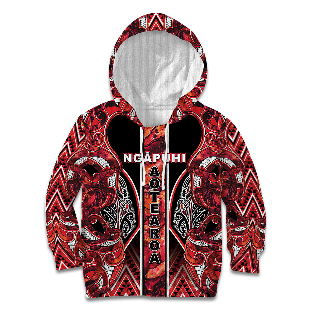 Aotearoa Ngapuhi Kid Hoodie Maori Red Tribal Paua Shell Pattern