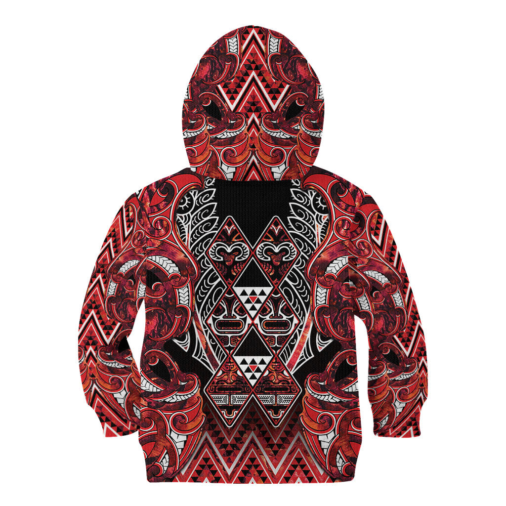 Aotearoa Ngapuhi Kid Hoodie Maori Red Tribal Paua Shell Pattern