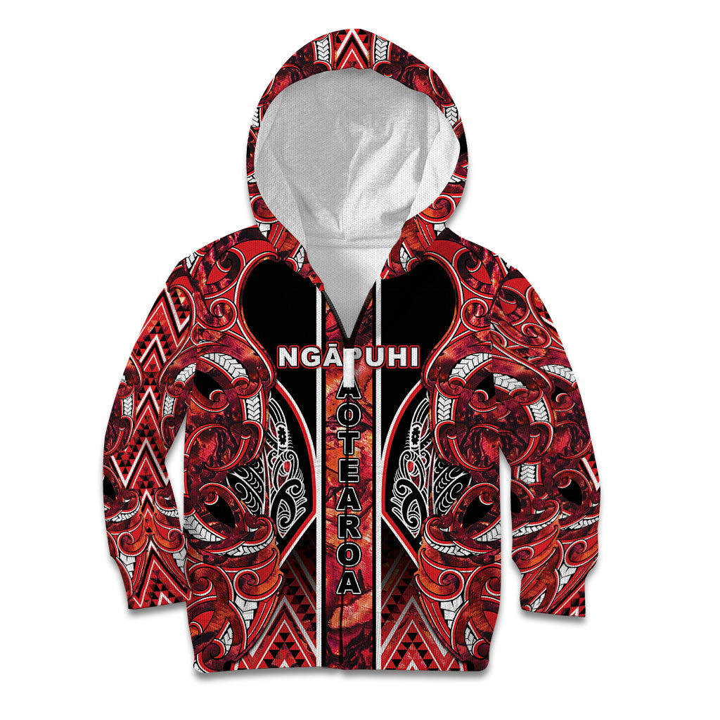 Aotearoa Ngapuhi Kid Hoodie Maori Red Tribal Paua Shell Pattern