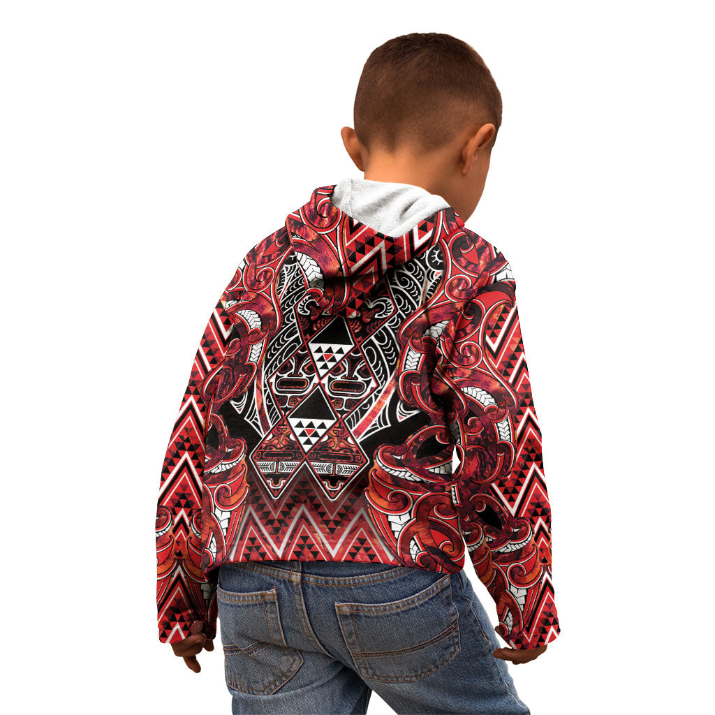 Aotearoa Ngapuhi Kid Hoodie Maori Red Tribal Paua Shell Pattern