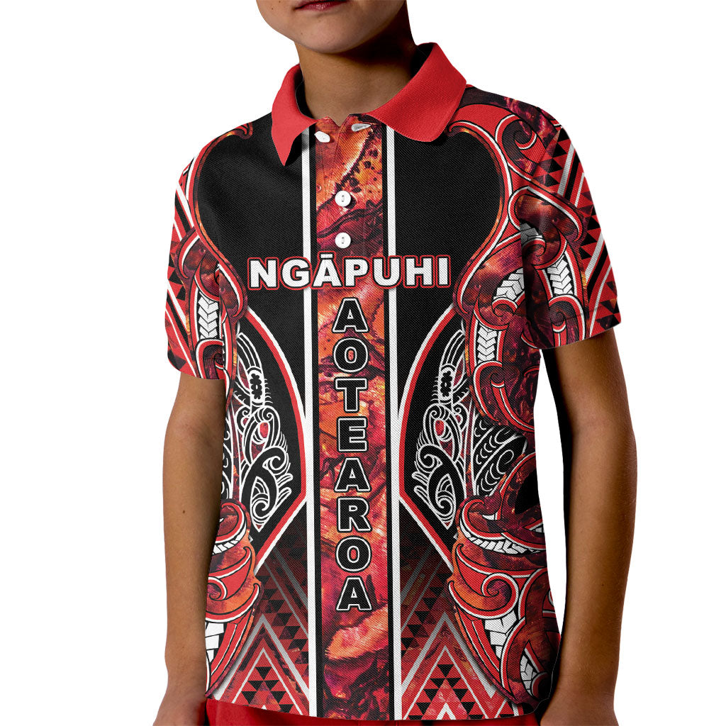 Aotearoa Ngapuhi Kid Polo Shirt Maori Red Tribal Paua Shell Pattern