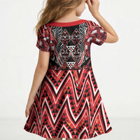 Aotearoa Ngapuhi Kid Short Sleeve Dress Maori Red Tribal Paua Shell Pattern