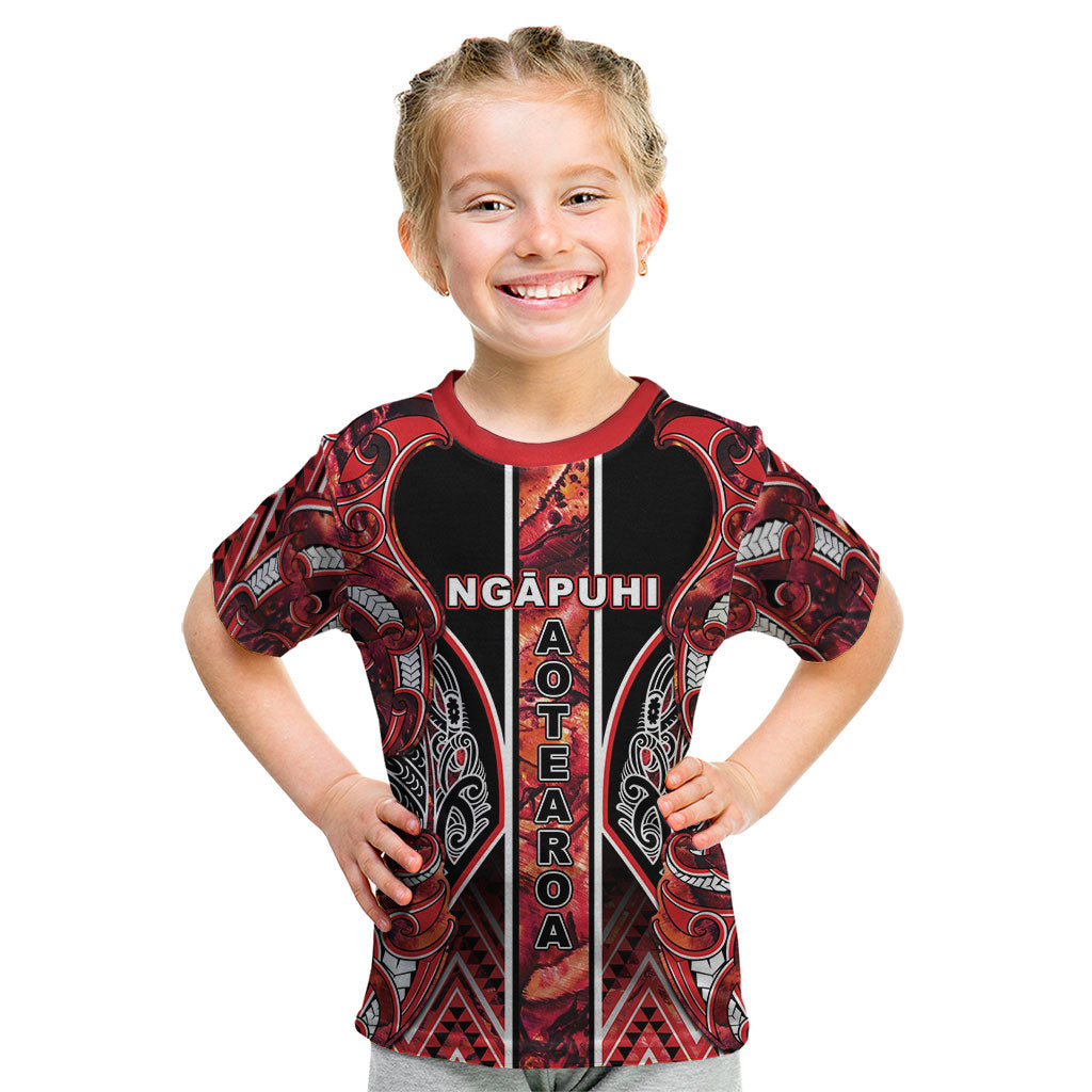 Aotearoa Ngapuhi Kid T Shirt Maori Red Tribal Paua Shell Pattern