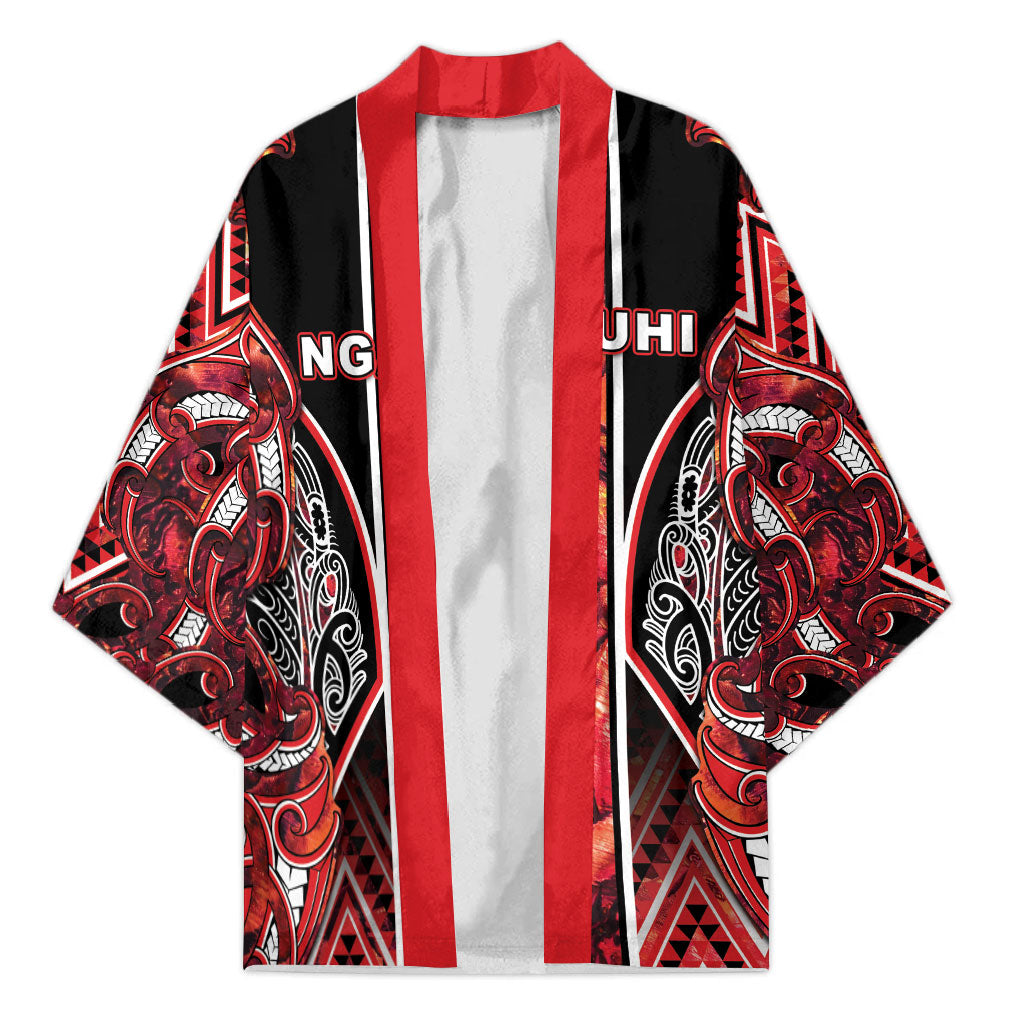 Aotearoa Ngapuhi Kimono Maori Red Tribal Paua Shell Pattern