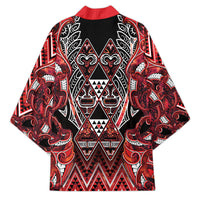 Aotearoa Ngapuhi Kimono Maori Red Tribal Paua Shell Pattern