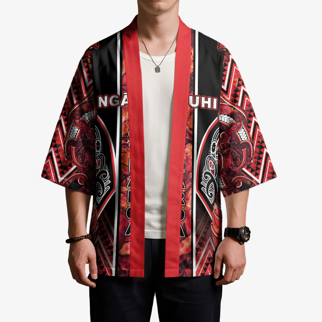 Aotearoa Ngapuhi Kimono Maori Red Tribal Paua Shell Pattern